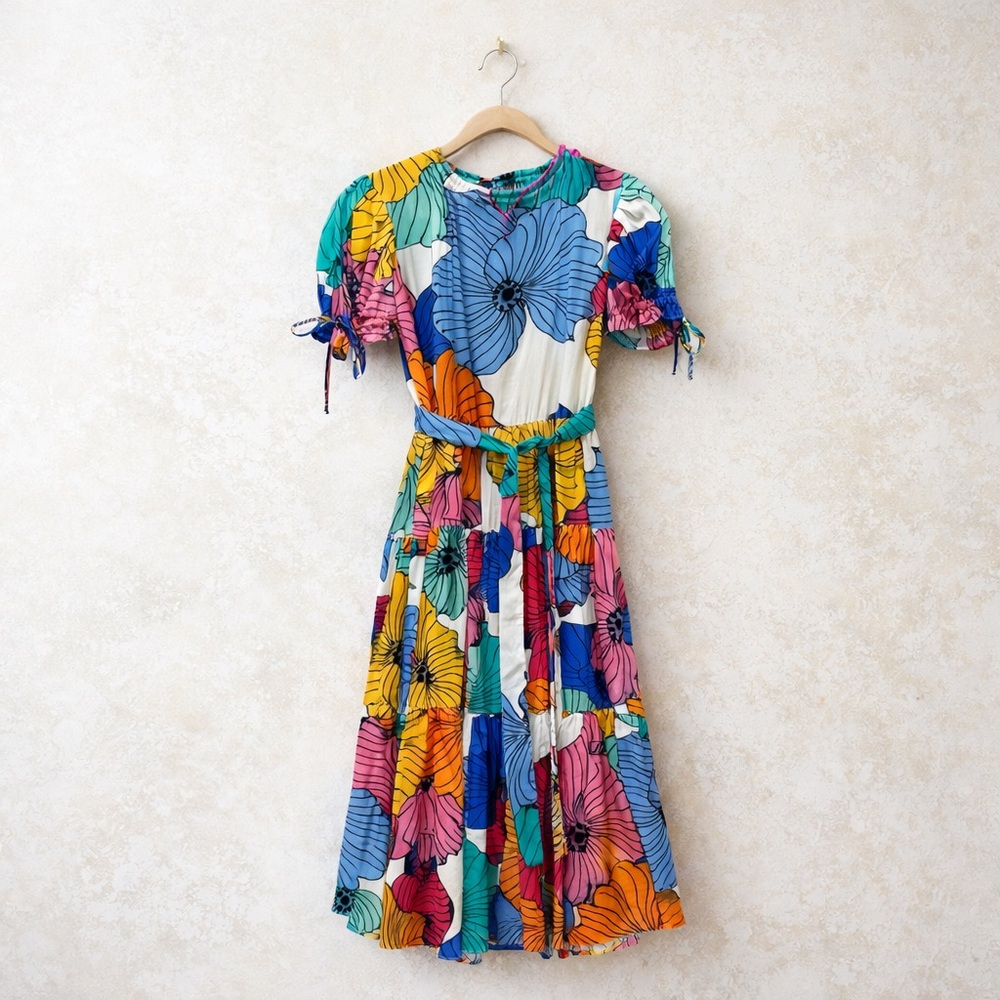 Katherine Kidd Poppy Floral Cotton Volie Midi Dress XS: NWOT